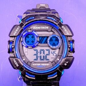 Men's‎ Armitron Pro Sports 48mm Watch Blue & Black, New Battery, Excellent Cond